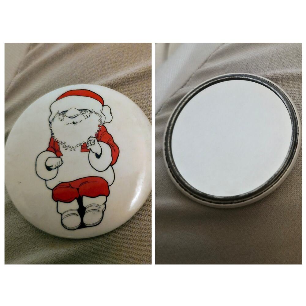Vintage Mid-Century Style Santa Claus Pocket Mirror Retro Christmas Collectible